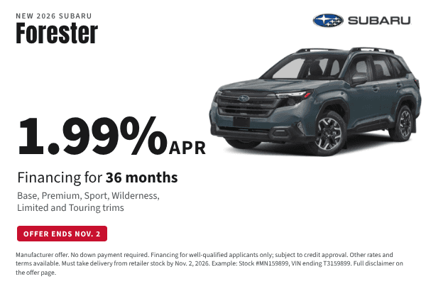 2026 Subaru Forester 1.99% APR for 36 months at Juneau Subaru in Juneau, Alaska