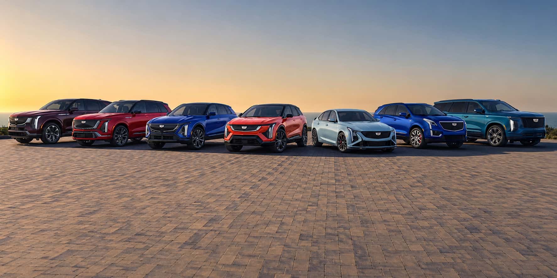 Cadillac luxury EV and SUV lineup at Kelly Cadillac in Lancaster PA featuring Escalade IQ, LYRIQ, OPTIQ, VISTIQ, CT5, XT5, and Escalade