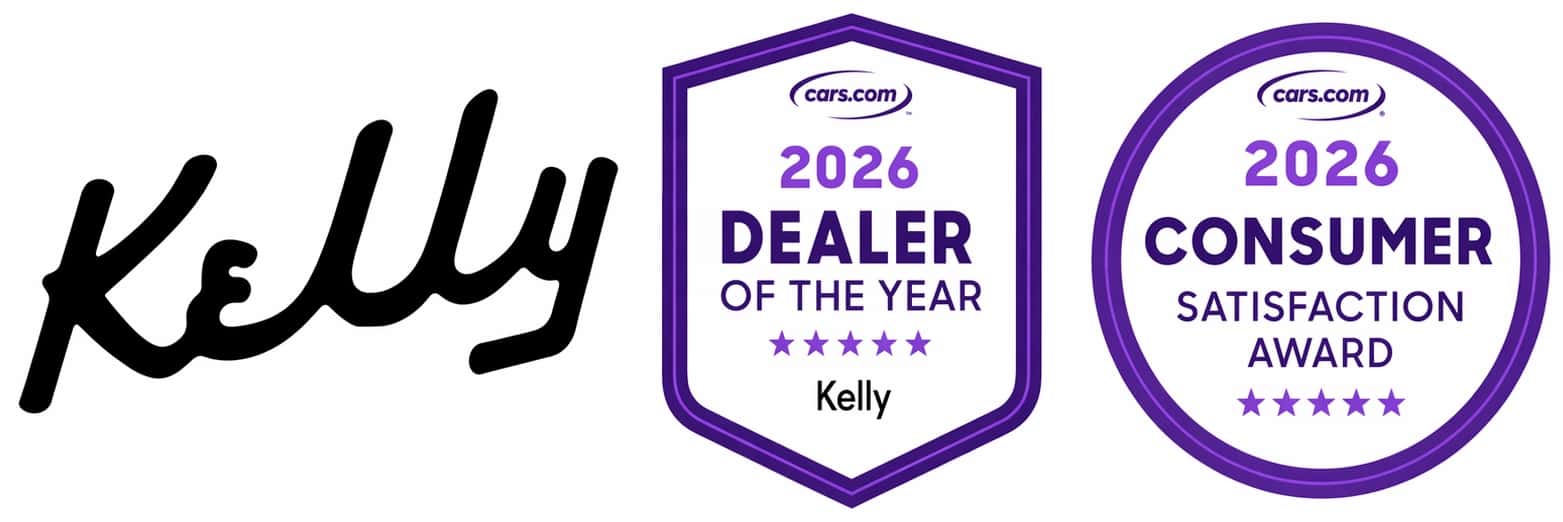 Kelly logo with 2026 Cars.com Dealer of the Year and Consumer Satisfaction Award badges