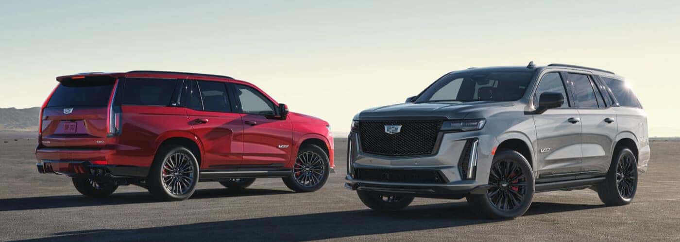 2023 Cadillac Escalade-V models parked side-by-side