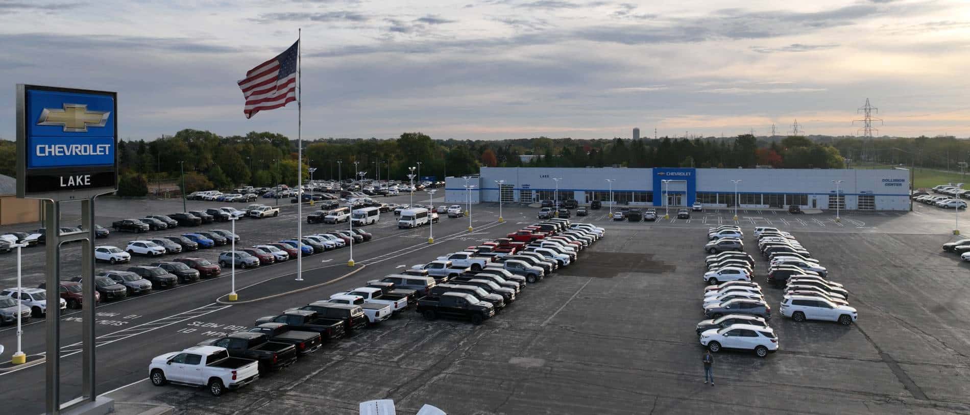 A view of the outside of the Lake Chevrolet dealership