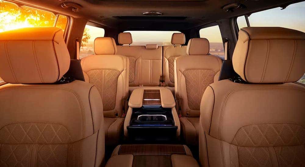 The brown interior seating of a 2025 Jeep Grand Wagoneer.