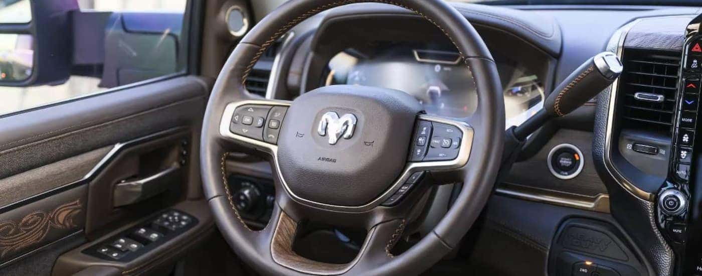 Close-up of steering wheel in a 2025 Ram 3500 for sale near Statesville