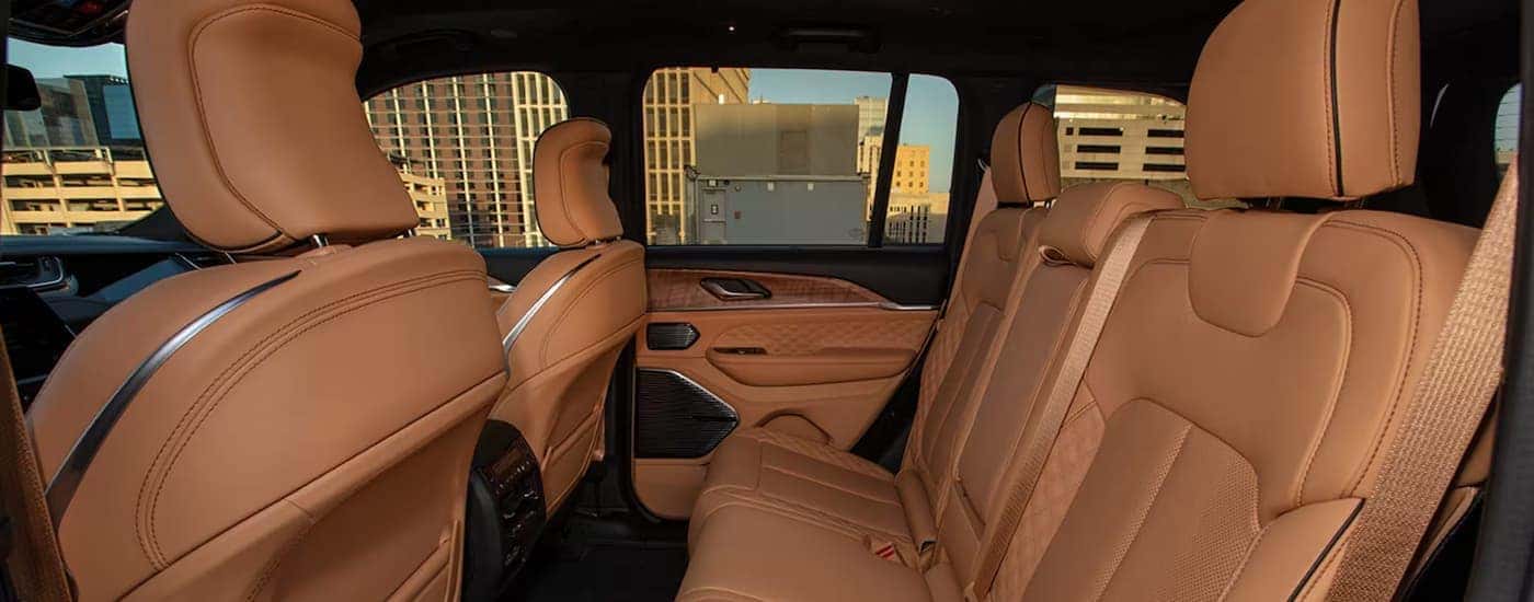 Brown leather interior of a 2025 Jeep Grand Cherokee L for sale near Denver