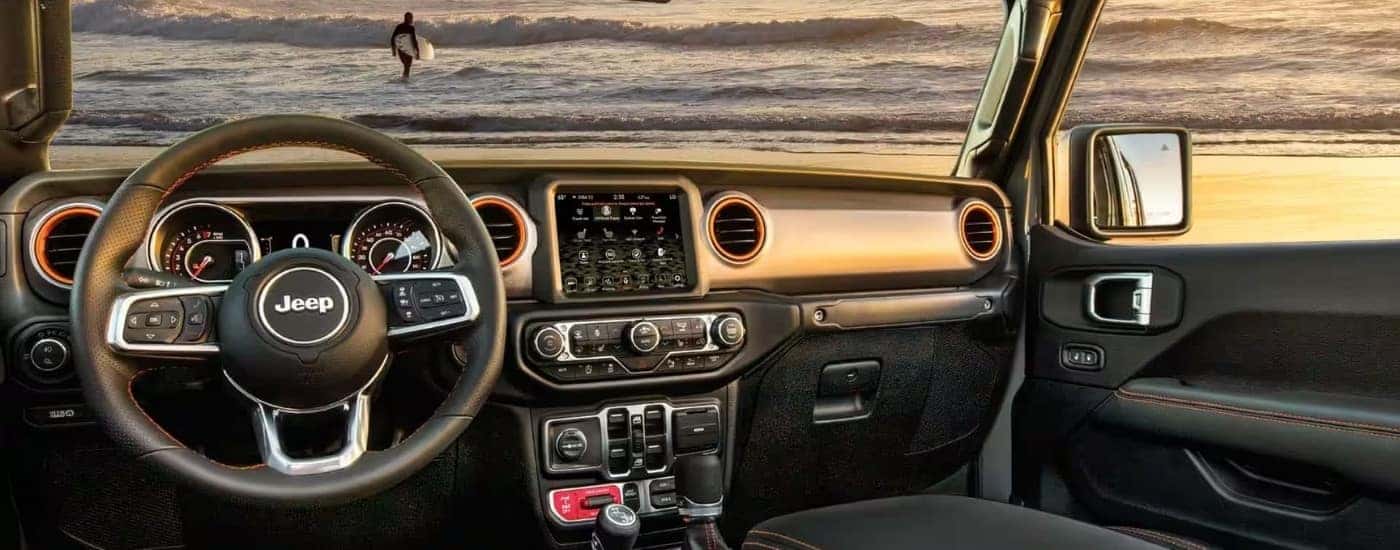Dash and interior in a 2023 Jeep Gladiator.