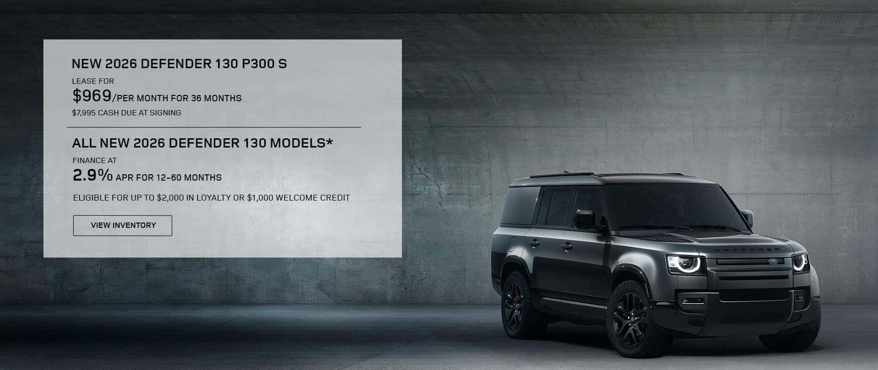 New 2026 Defender 130 Lease and APR Offer. View Inventory