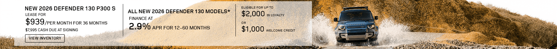 New 2026 Defender 130 lease, apr, and loyalty offer for September 2026