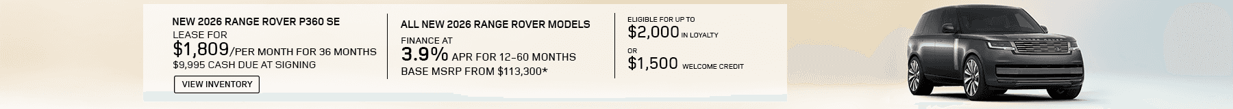 New 2026 Range Rover lease, apr, and loyalty offer for September 2026