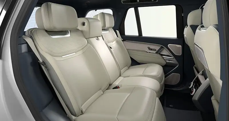 Range Rover SV Serenity Liberty Blue Near-Aniline leather front and Perlino Semi-Aniline leather rear seats with Liberty Blue interior