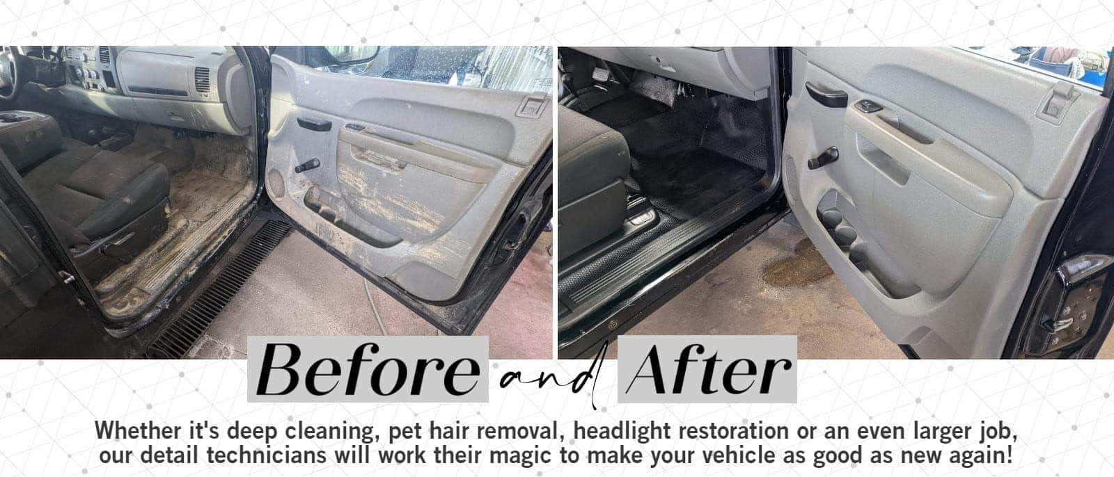 Before and after car detailing results at LaRiche Chevrolet in Findlay, Ohio