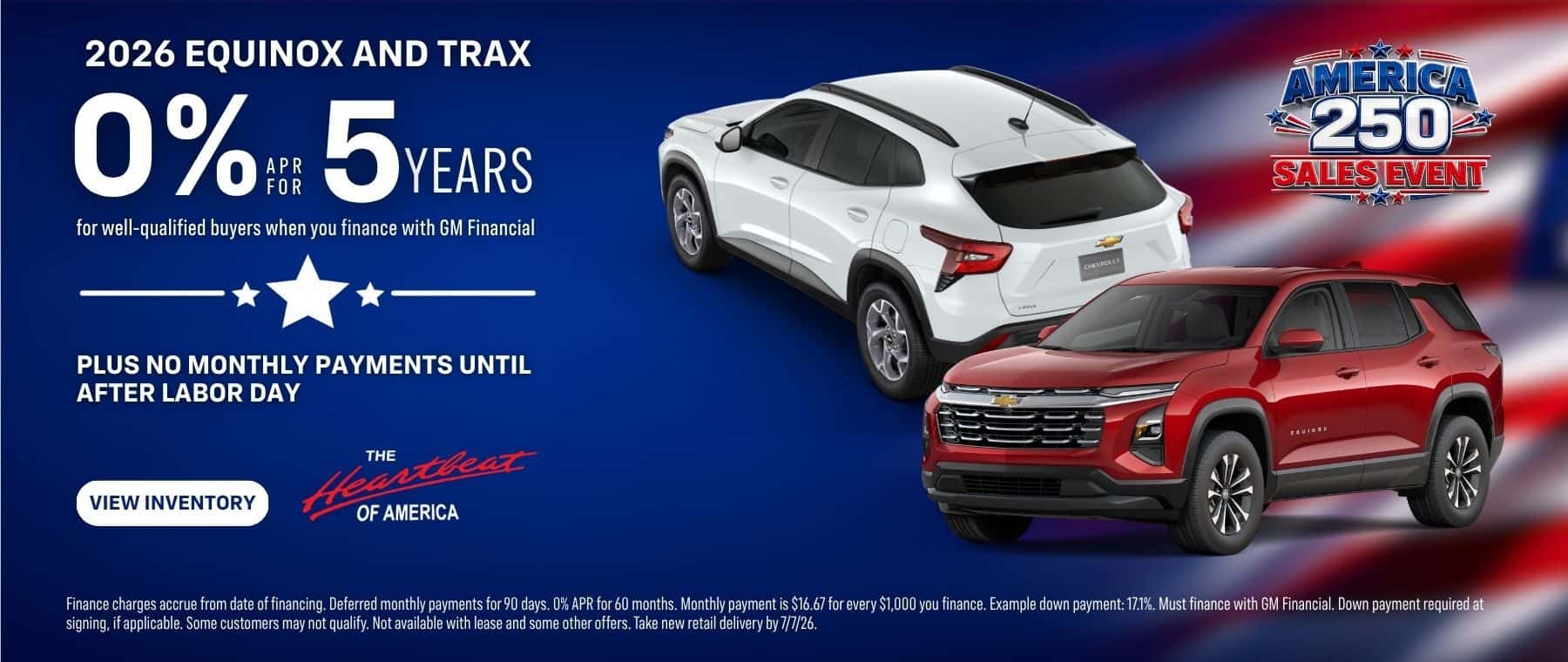 0% APR for 5 years on New 2026 Equinox and Trax