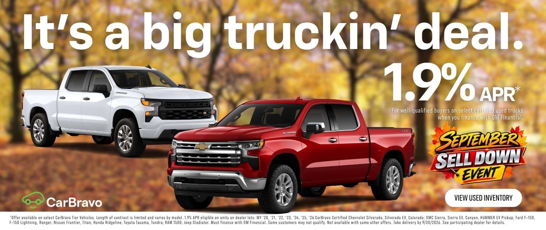 1.9% APR on used CarBravo trucks