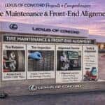 Lexus tire maintenance and front end alignment guide displayed in front of Lexus of Concord dealership in Concord California