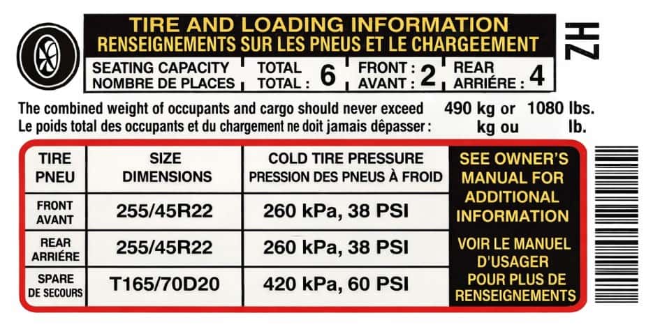 Correct Tire Pressure Label