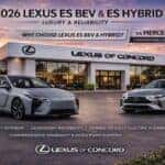 2026 Lexus ES BEV and ES Hybrid vs Mercedes E Class luxury sedan comparison at Lexus of Concord dealership