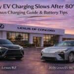 Lexus RZ and 2026 Lexus ES electric vehicles charging guide illustration showing why EV charging slows after 80 percent at Lexus of Concord