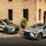 2027 Lexus NX 450h+ Luxury in Shaded Ivy beside NX 350h F SPORT in Incognito
