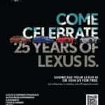 Lexus IS 25th Anniversary Legacy Tour event showcasing multiple generations of IS models, attracting enthusiasts from Concord, Walnut Creek, Pleasant Hill, and nearby East Bay communities in the San Francisco Bay Area