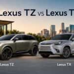 Lexus TZ vs Lexus TX three-row SUV comparison showing electric Lexus TZ and gas Lexus TX side by side