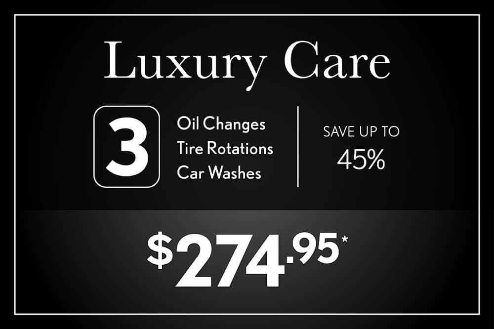 Luxury Care Specials: 3 oil changes 3 tires Rotations 3 car washes 3 multi point inspections for $274.95