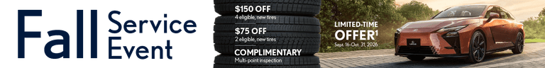 Fall is here, and so is the savings. Get $150 off 4 new tires or $75 off 2, plus a complimentary multi-point inspection — now through Oct 31