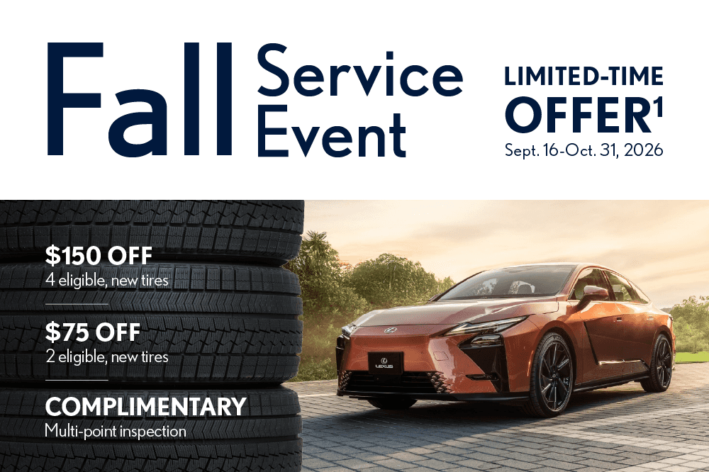 Fall is here, and so is the savings. Get $150 off 4 new tires or $75 off 2, plus a complimentary multi-point inspection — now through Oct 31