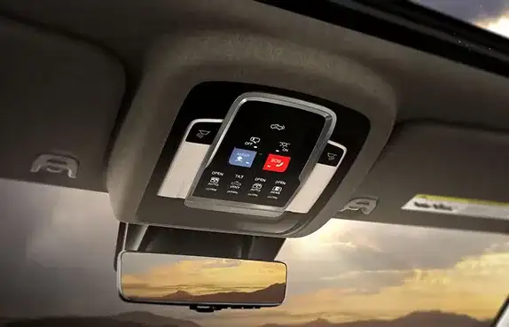 Overhead console controls and rearview mirror in the 2027 Ram 1500