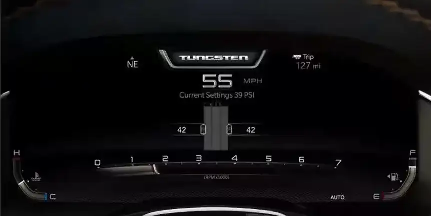 Digital cluster of the 2027 Ram 1500 showing trailer tire pressure readouts