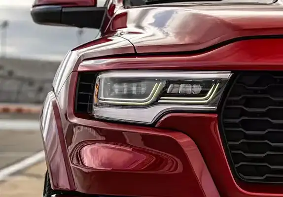 LED headlamps illuminated on the 2027 Ram 1500