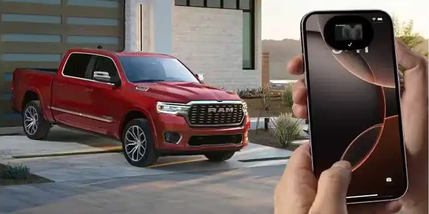 Smartphone used as a Ram Digital Key at the 2027 Ram 1500 door handle