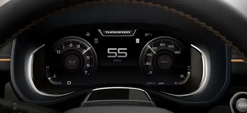 Digital cluster of the 2027 Ram 1500 displaying recognized road sign information
