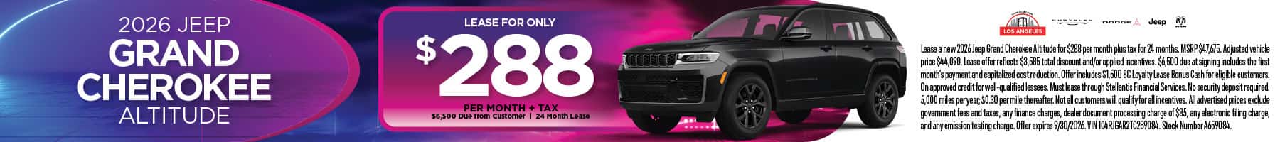 2026 Jeep Grand Cherokee Altitude lease offer at Los Angeles Chrysler Dodge Jeep Ram in Los Angeles, CA