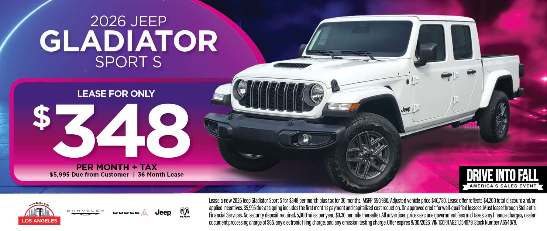 2026 Jeep Gladiator Sport S lease offer at Los Angeles Chrysler Dodge Jeep Ram in Los Angeles, CA