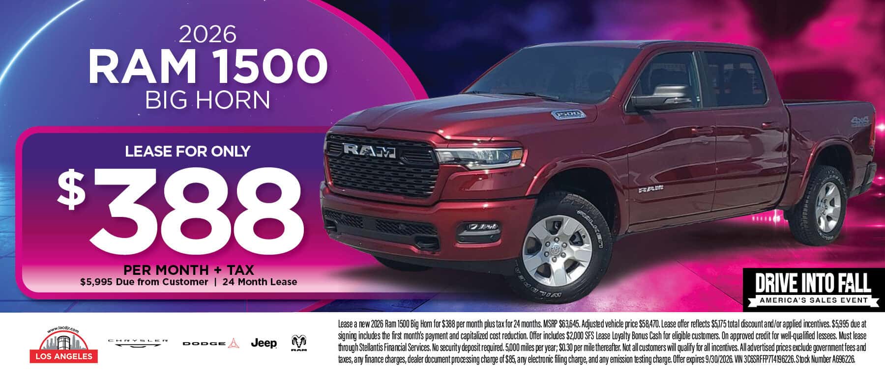 2026 Ram 1500 Big Horn lease offer at Los Angeles Chrysler Dodge Jeep Ram in Los Angeles, CA