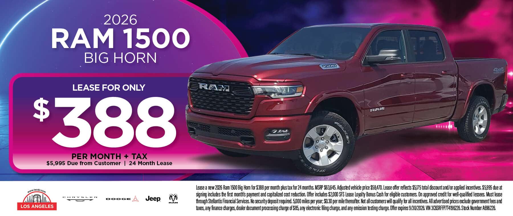 2026 Ram 1500 Big Horn lease offer at Los Angeles Chrysler Dodge Jeep Ram in Los Angeles, CA