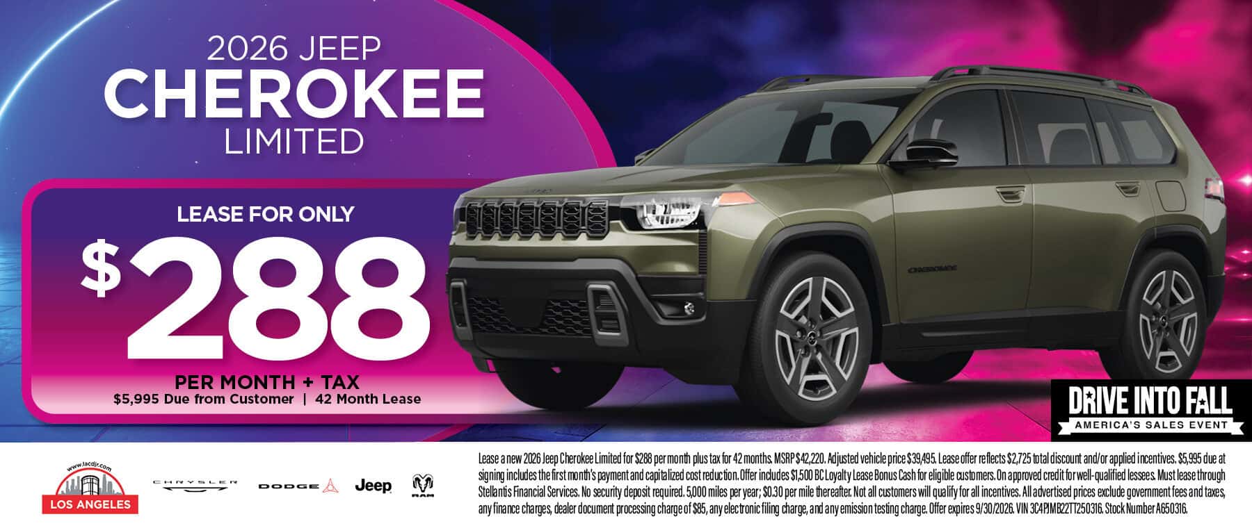 2026 Jeep Cherokee Limited lease offer at Los Angeles Chrysler Dodge Jeep Ram in Los Angeles, CA
