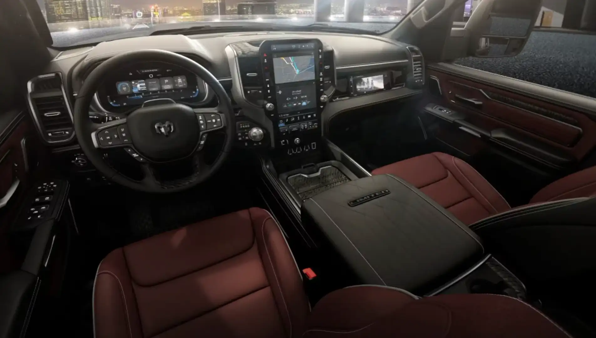 The 2026 Ram 1500 Laramie interior featuring digital display and leather seats