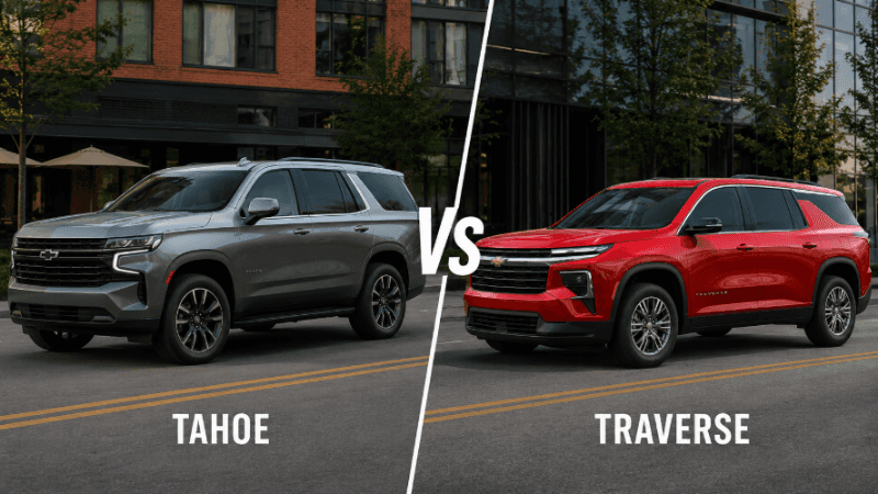 Chevrolet Tahoe vs. Chevrolet Traverse side-by-side SUV comparison.
