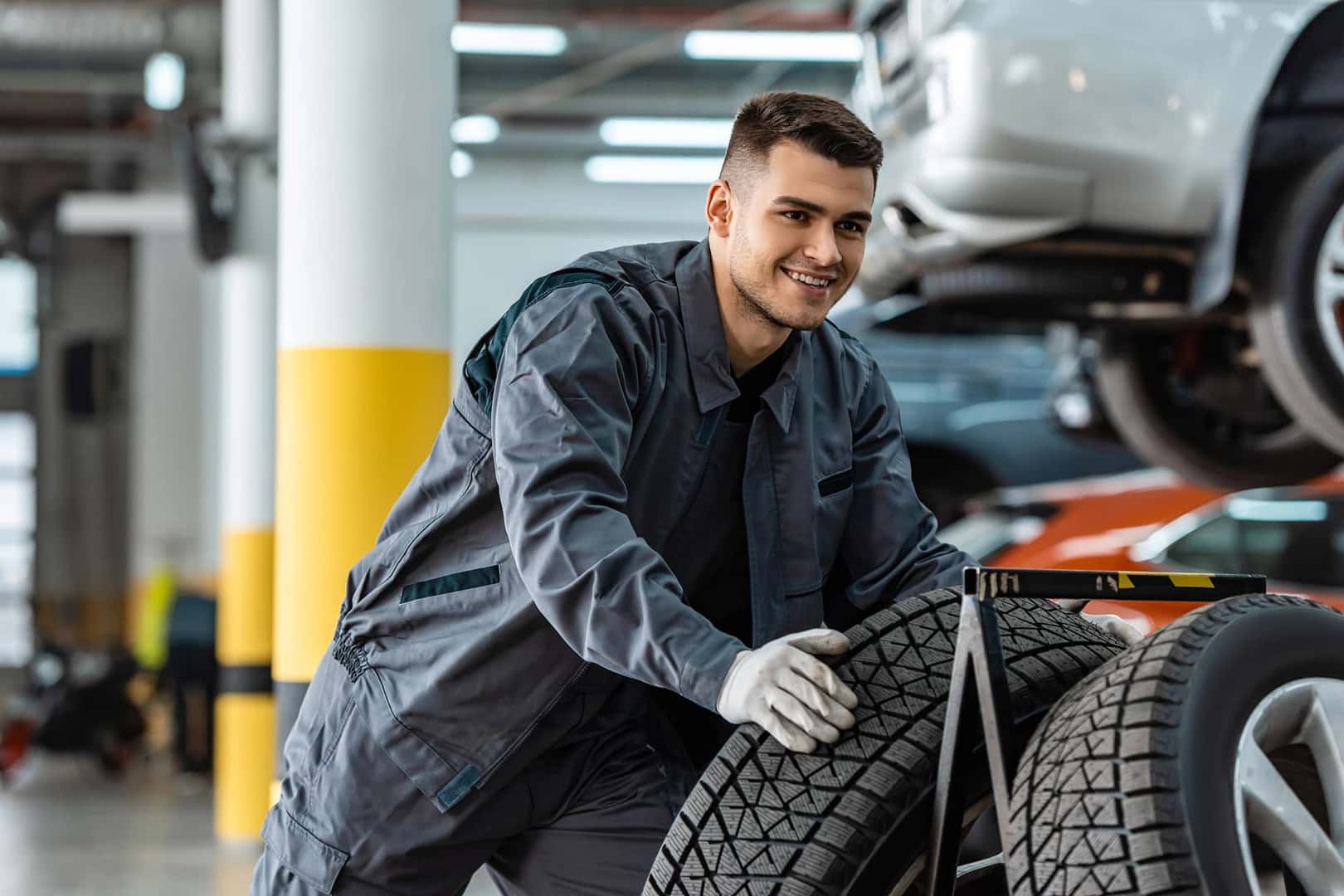 service tech with tires
