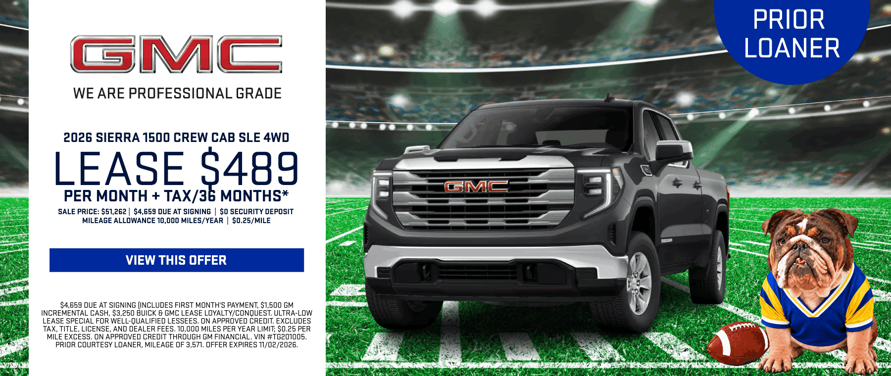 2026 GMC Sierra 1500 Crew Cab SLE 4WD prior courtesy loaner truck available for special lease pricing in Santa Clarita.