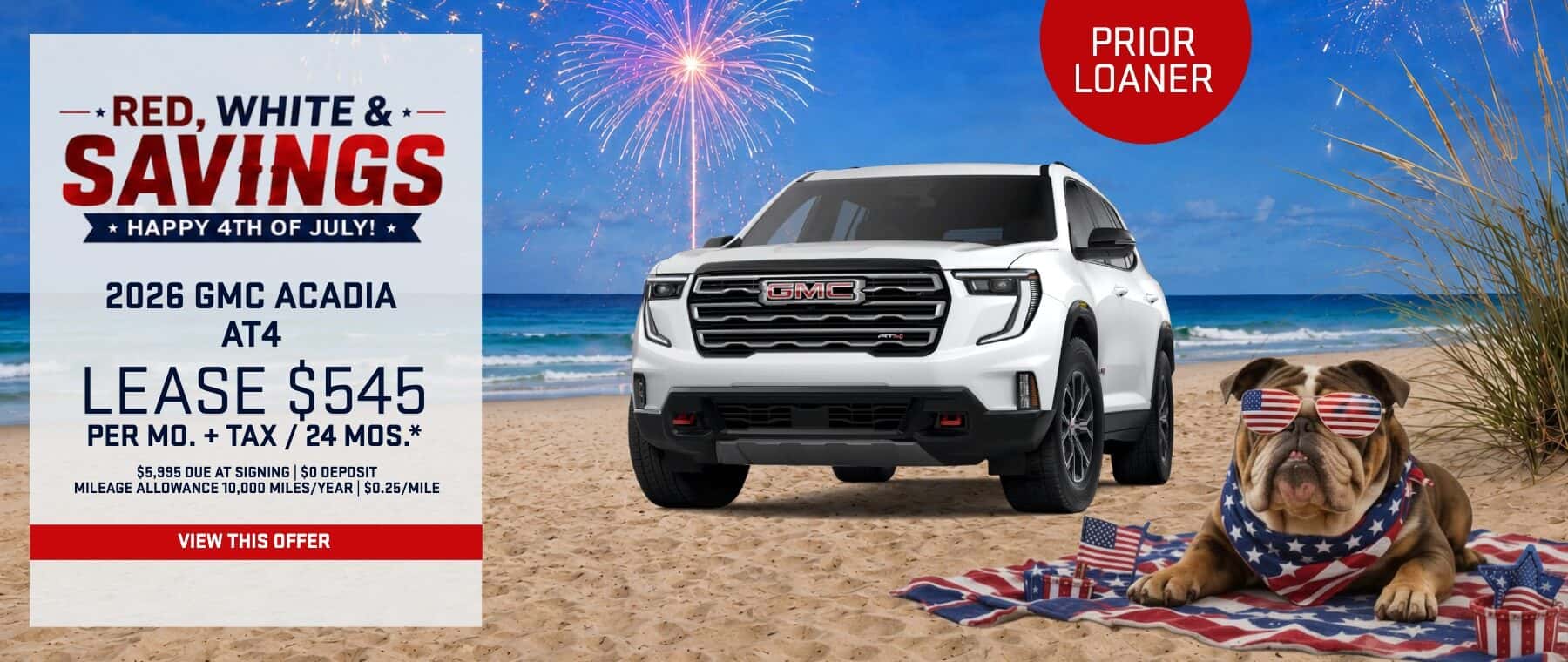 2026 GMC Acadia AT4 AWD 4th of July lease offer at Magic GMC Valencia