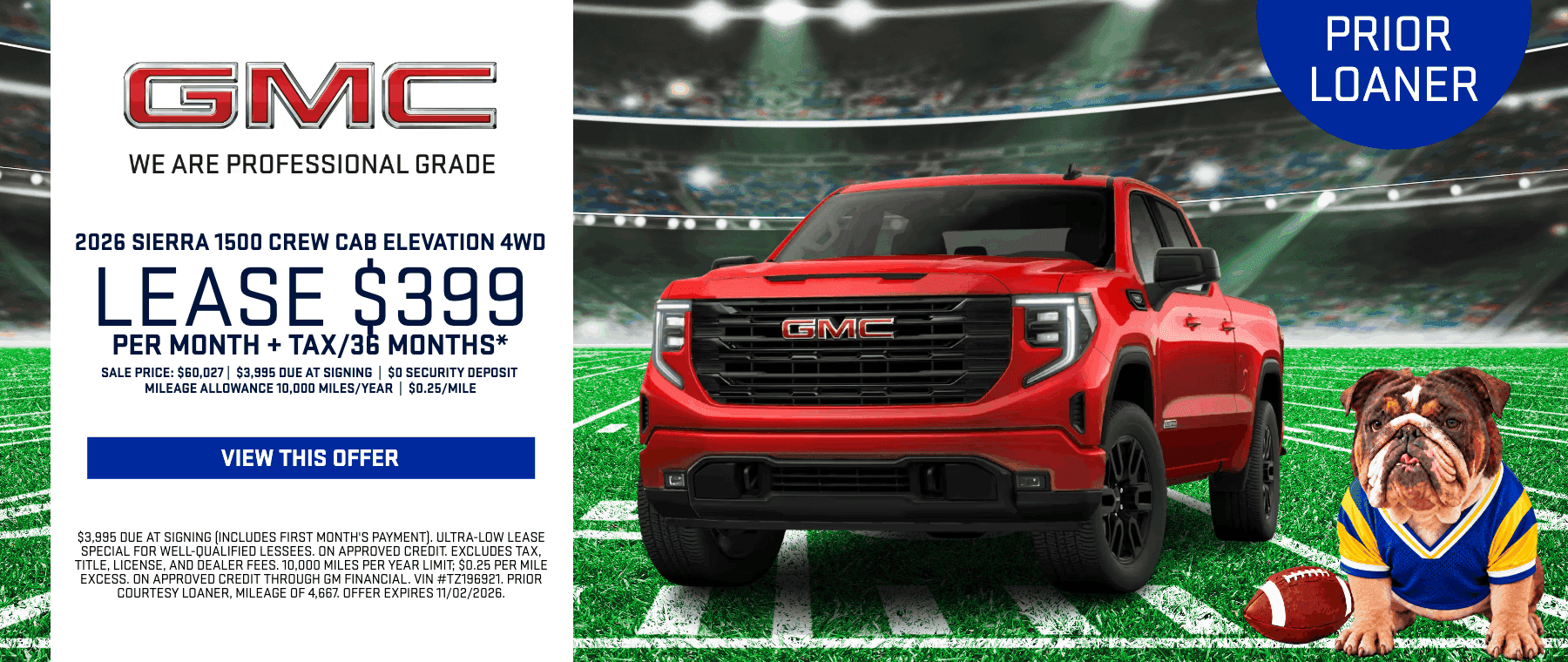 2026 GMC Sierra 1500 Crew Cab Elevation 4WD in Onyx Red leased for $399 per month prior loaner special at Magic GMC Santa Clarita.