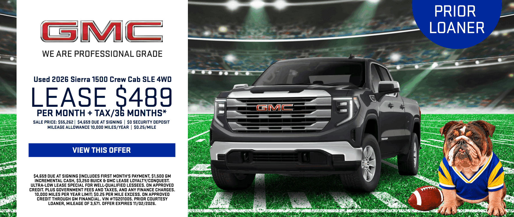 2026 GMC Sierra 1500 Crew Cab SLE 4WD prior courtesy loaner truck available for special lease pricing in Santa Clarita.