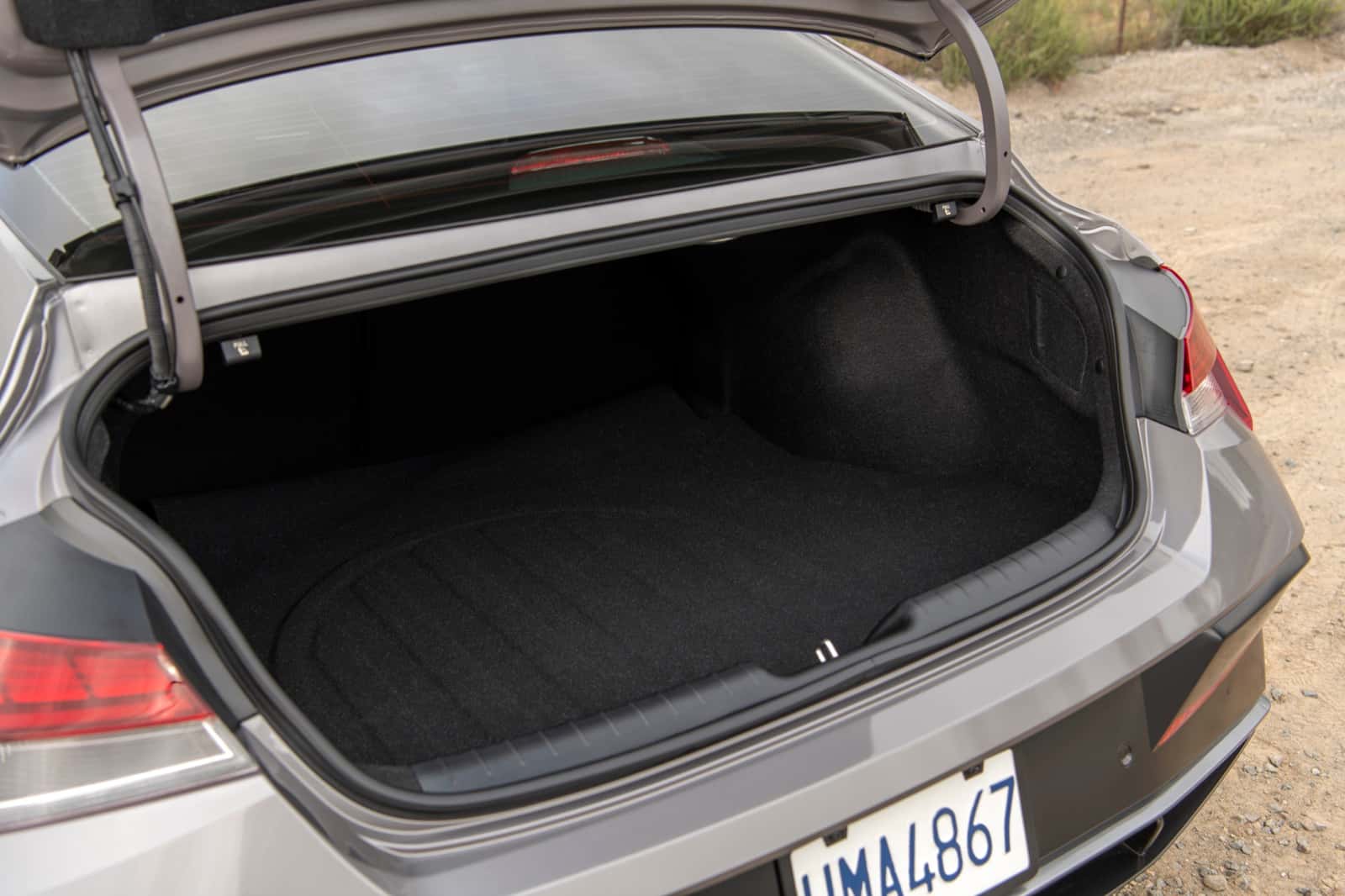 Open trunk of a Hyundai Elantra sedan showing cargo space