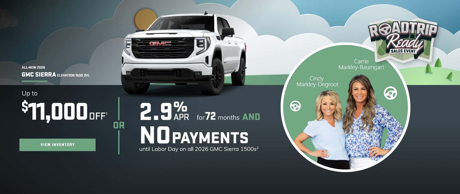 All New 2026 GMC Sierra Elevation 1500 3VL - Up to $11,000 off or 2.9% APR for 72 months and No payments until labor day on all 2026 GMC Sierra 1500s. See dealer for details.