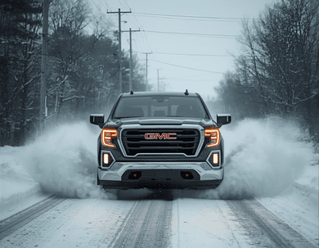 black gmc truck in snow