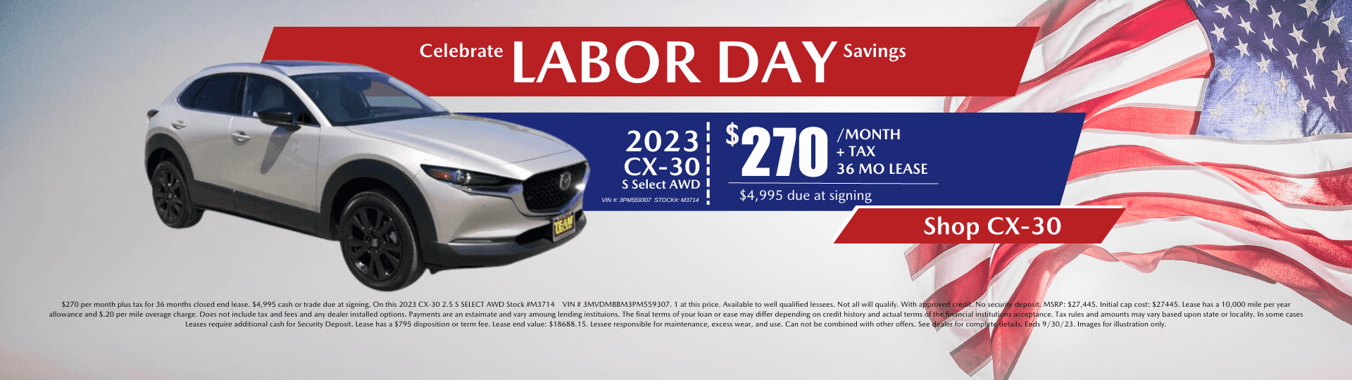 labor day special lease offer for cx-30 at $270 per month