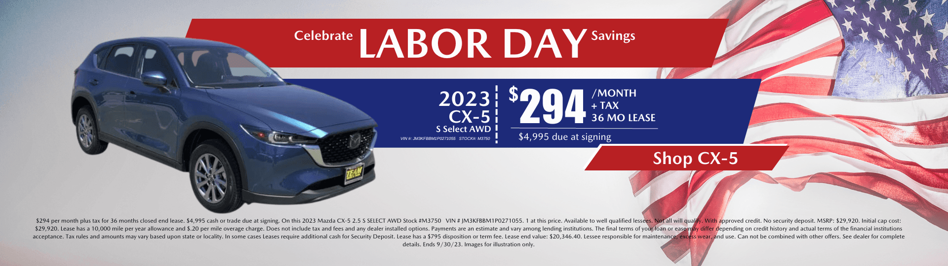 labor day lease special on cx-5 at $294 per month