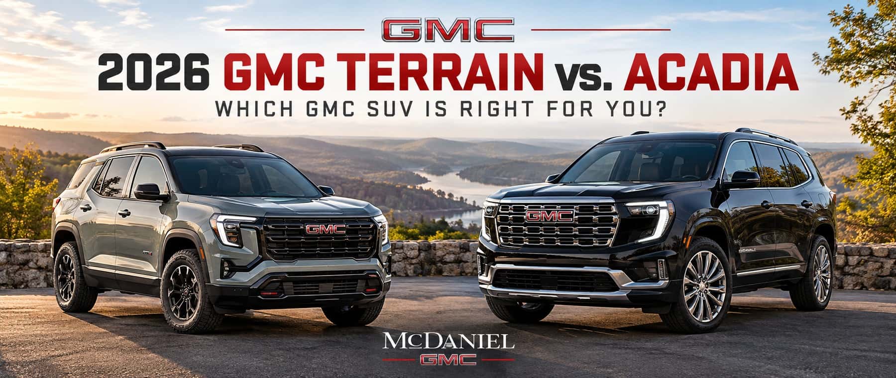 2026 GMC Terrain vs GMC Acadia comparison at McDaniel GMC in Marion Ohio