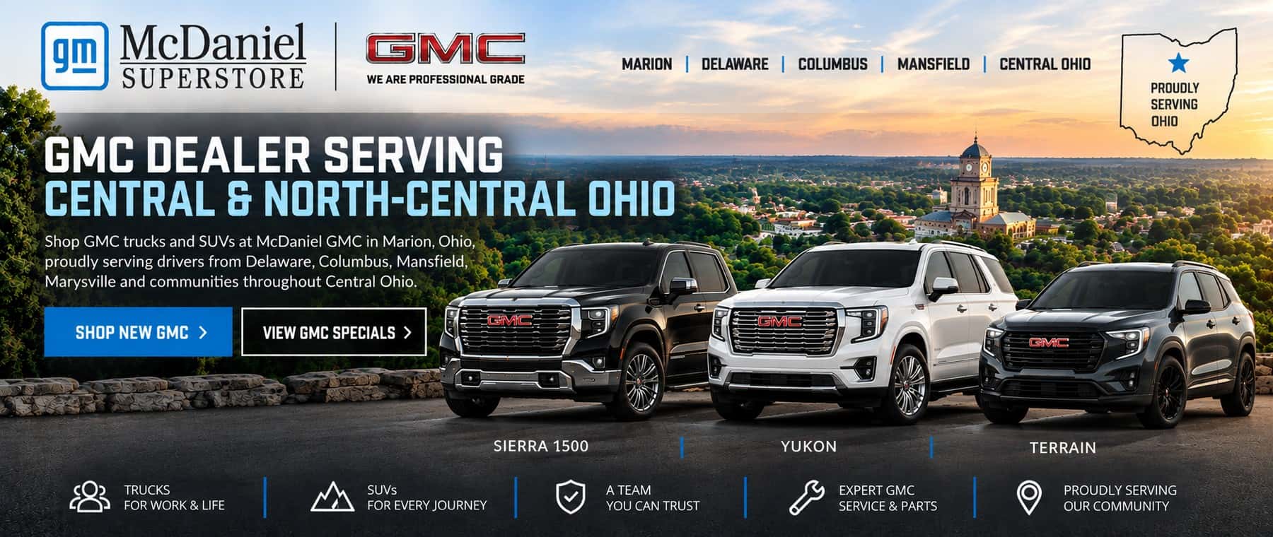 McDaniel GMC serving Marion, Delaware, Columbus, Mansfield and Central Ohio with GMC Sierra 1500, Yukon and Terrain